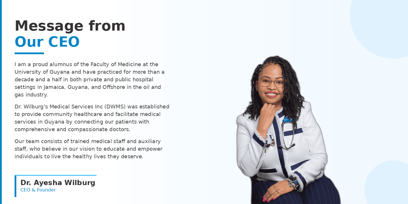 Message from Our CEO - Dr. Ayesha Wilburg, CEO & Founder of DWMS